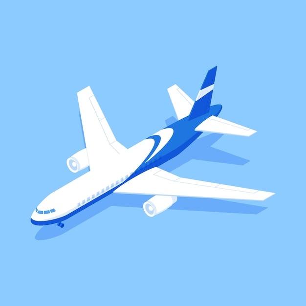 Modern airplane air transportation for passenger and cargo commercial carrying isometric vector