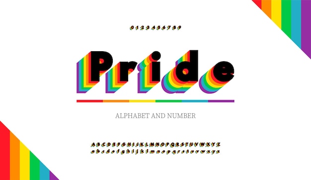 Modern alphabet letters and numbers with rainbow colors. rainbow flag colors lgbt font.