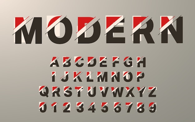 Modello di alfabeto moderno. set di lettere e numeri di tipografia glitch.