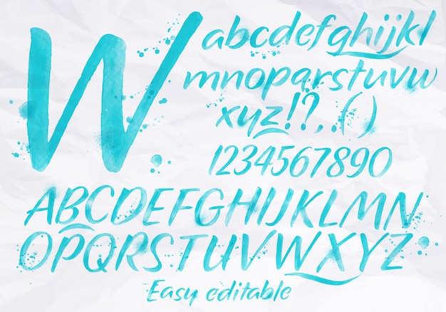 Vector modern alphabet watercolor blue color