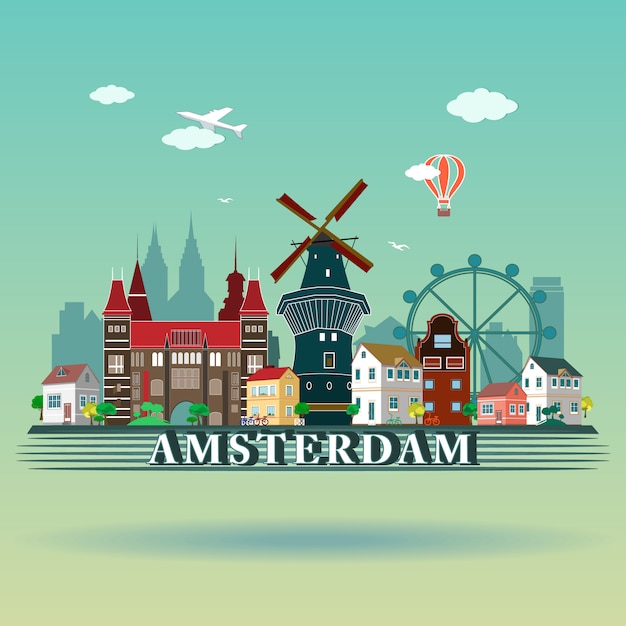 Modern Amsterdam city Skyline Design. Netherlands