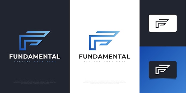 블루 그라디언트의 현대적이고 추상적인 문자 F 로고 디자인. 기업 비즈니스 아이덴티티에 대한 그래픽 알파벳 기호