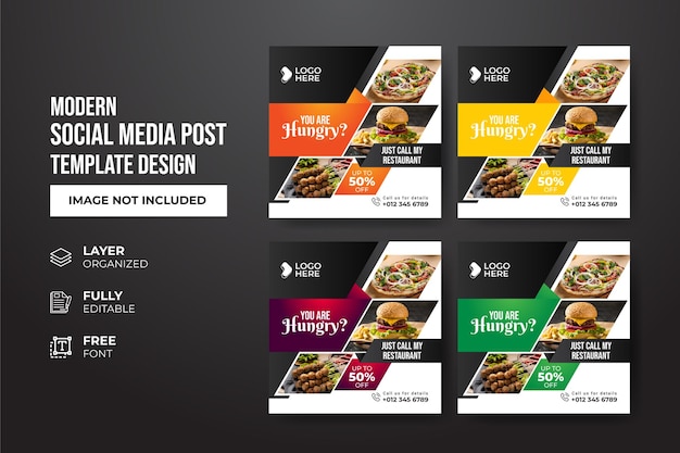 Современный и креативный шаблон поста в социальных сетях о еде и ресторане