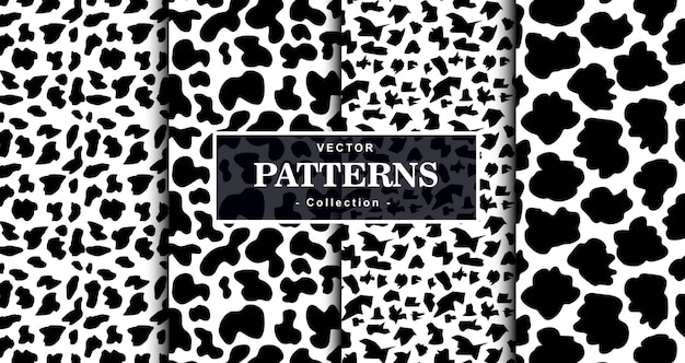 Vector modern animal seamless pattern collection set black and white dogs dalmatian zebra
