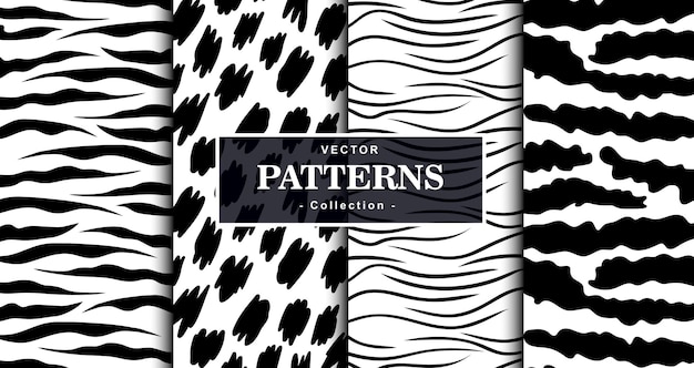 Vector modern animal seamless pattern set mammals fur collection of print skins dog dalmatian zebra