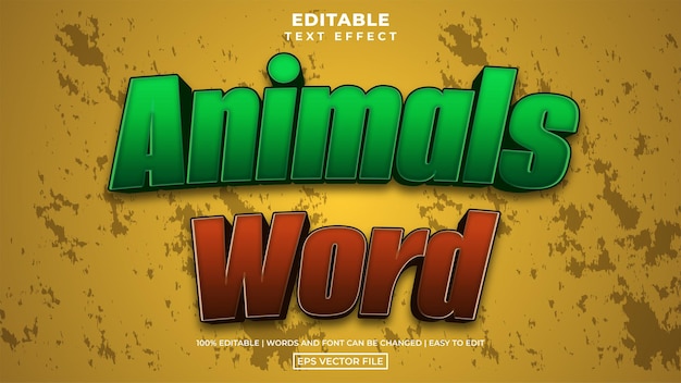 Modello vettoriale di disegno di effetto di testo modificabile mondo animale moderno, stile di testo vintage per il logo
