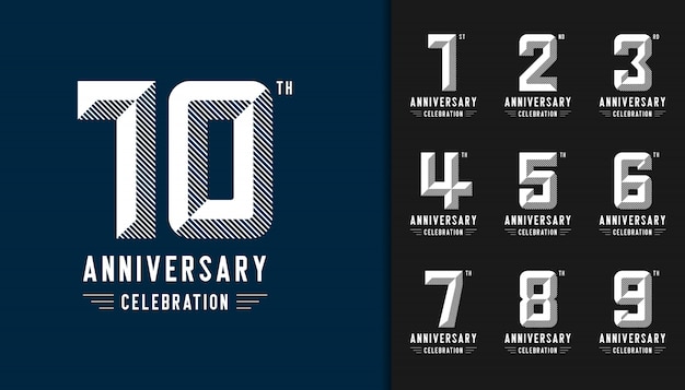 Modern anniversary celebration logotype set.