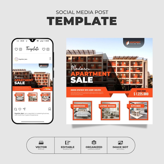 Modern apartment sale social media instagram post and banner template