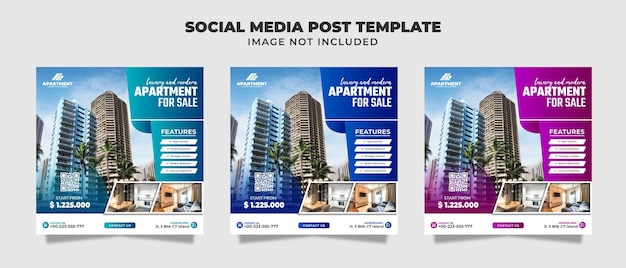 Modern appartement social media instagram-post en bannersjabloon voor promotie