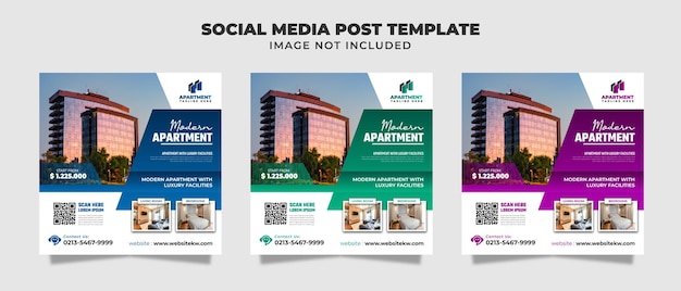 Modern appartement te koop Social Media Instagram-post en bannersjabloon voor promotie