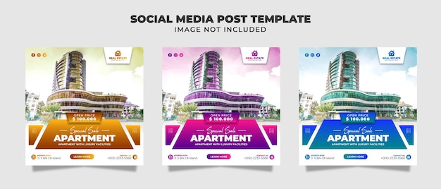 Modern appartement te koop Social Media Instagram-post- en bannersjabloon