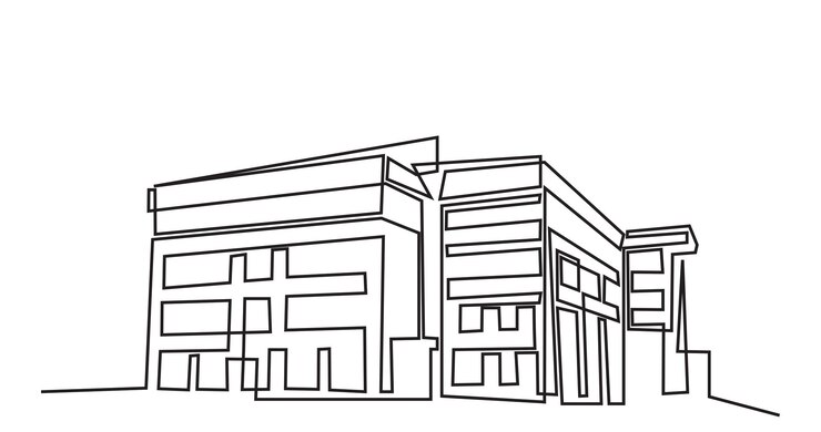 Vector modern architecture building continuous line drawing of commercial building house single line