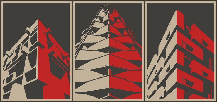 Vector modern architecture concept posters.  geometric trendy art. digital interior and typography art.