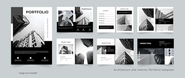 ベクトル モダン・アーキテクチャ・ポートフォリオとインテリア・ポートフォリオのテンプレートデザイン