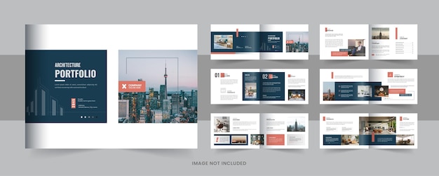 Вектор Портфолио современной архитектурной компании с обложкой и внутренней страницей