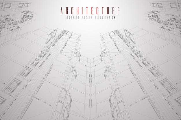 Modern architecture wireframe. concept of urban wireframe.\
wireframe building illustration of architecture cad drawing.