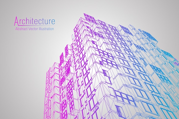 Modern architecture wireframe. concept of urban wireframe.\
wireframe building illustration of architecture cad drawing.