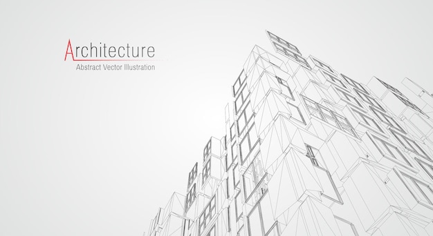 Modern architecture wireframe. Concept of urban wireframe. Wireframe building illustration of architecture CAD drawing.