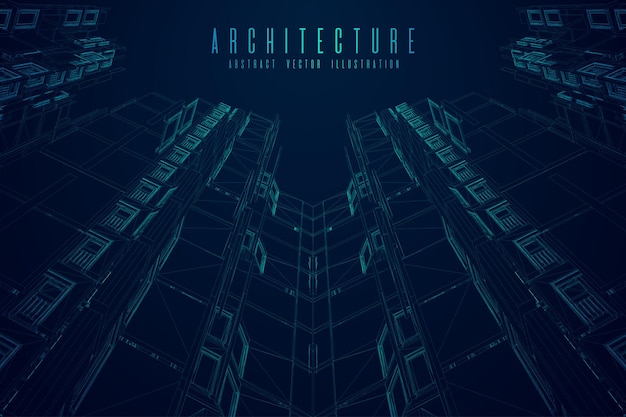 Modern architecture wireframe. concept of urban wireframe.\
wireframe building illustration of architecture cad drawing.