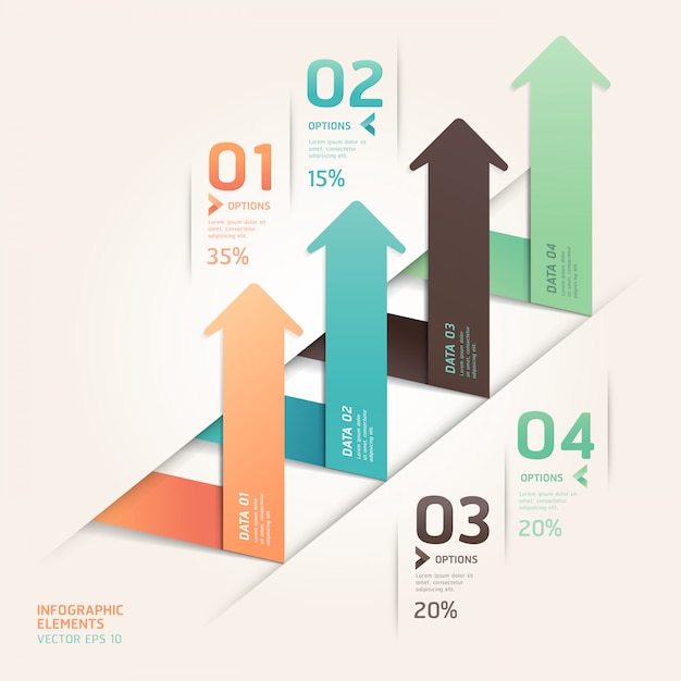 Modern arrow origami style step up options. workflow layout, diagram, number options, web design, infographics.