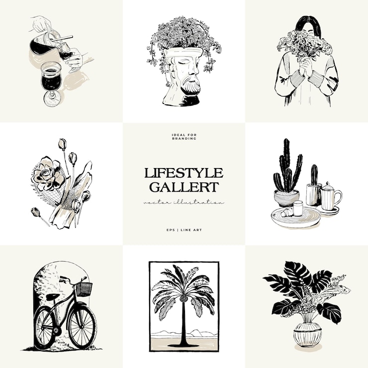 Vector modern art aesthetic influencer lifestyle illustration matisse abstract set aesthetic