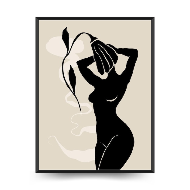 Вектор Современный художественный плакат с телом женщины и цветом матисс абстрактный набор эстетический современный декор бохо