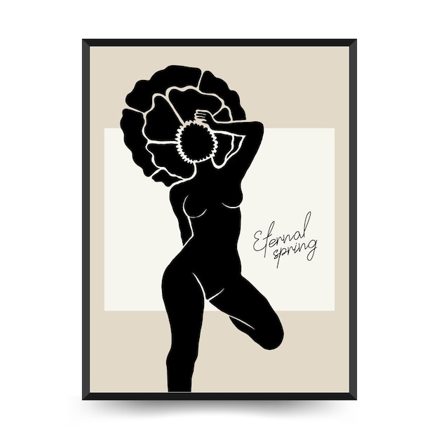 Vettore poster d'arte moderna con corpo femminile e fiore matisse abstract set estetico modern boho decor