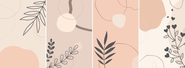 modern art posters branches and abstract shapes cards pastel colors contemporary vector banners template