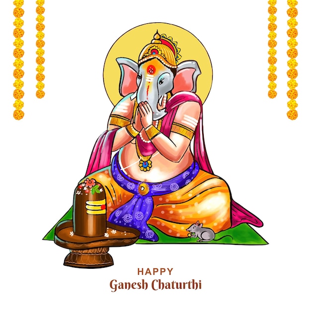 현대 예술 행복 Ganesh Chaturth 축제 카드 배경