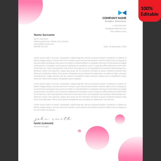 Vector modern artistic letterhead template in pink color