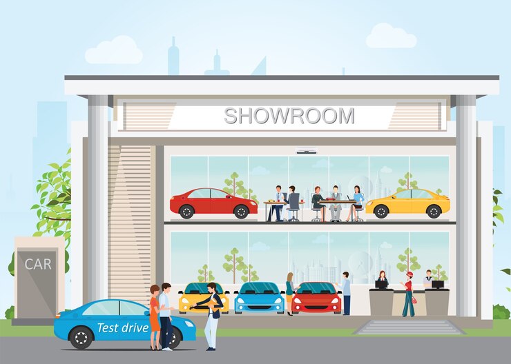 Vector modern autohandel drijven in toonzaal