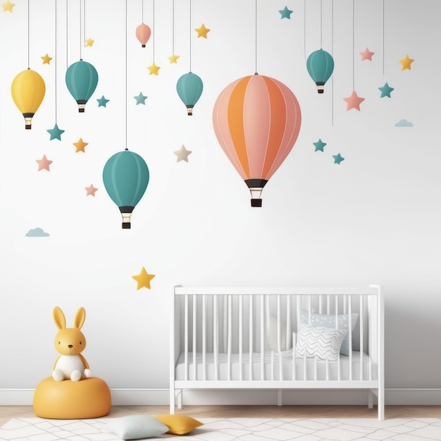 Vector modern baby room interior with toys and furniture 3d rendering modern baby room interior with