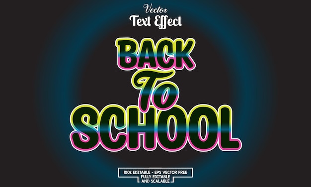 Вектор Современный обратно в школу на черно-синем фоне редактируемый текстовый эффект