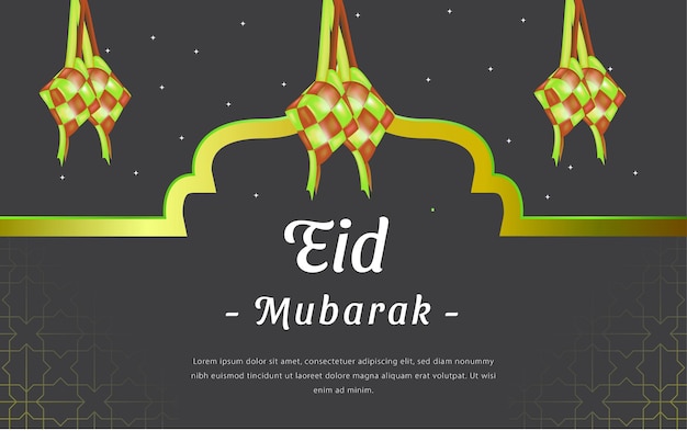 Modern background Eid Mubarak with 3D diamond rice and gold shape mosque