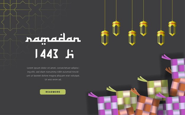 Vettore sfondo moderno ramadan con riso diamante 3d e lampada 3d