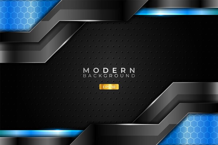 Modern Background Technology Realistic 3D Metallic Shiny Light Blue and Black