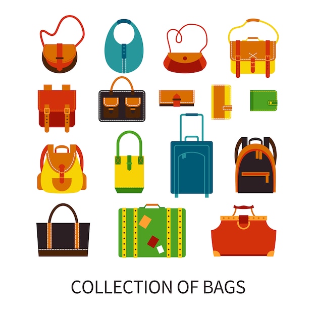 Modern bags ftat colorful icons set