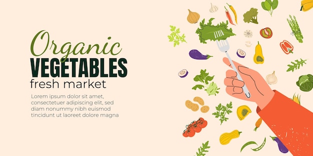 modern banner or poster with vegetables for local farmers market organic farm harvest festival