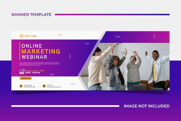 Vettore design moderno del modello di banner per il programma di lezione online del webinar di marketing del webinar aziendale