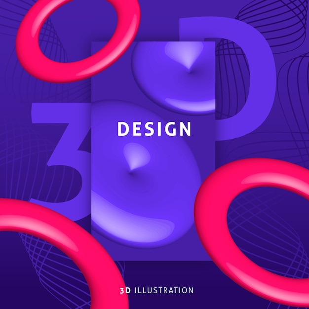 Vector modern banner with 3d figures pink and purple