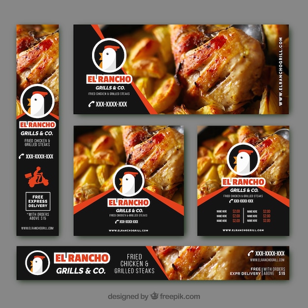 Vector modern banners with roasted chicken