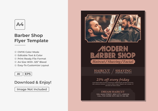 Vector modern barbershop flyer or haircut poster salon banner template