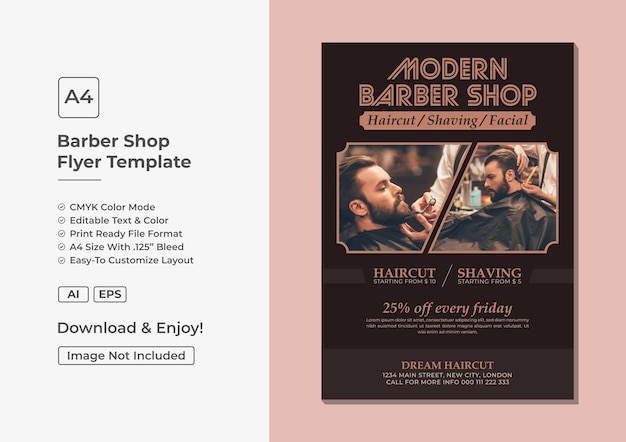 Modern barbershop flyer or haircut poster salon banner template