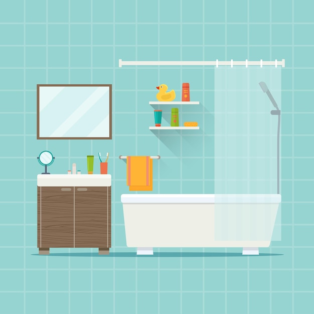 Vector modern bathroom interior  flat style vector illustration