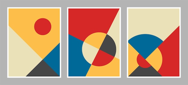 Modern bauhaus background with geometric shapes in red yellow blue black and white color
