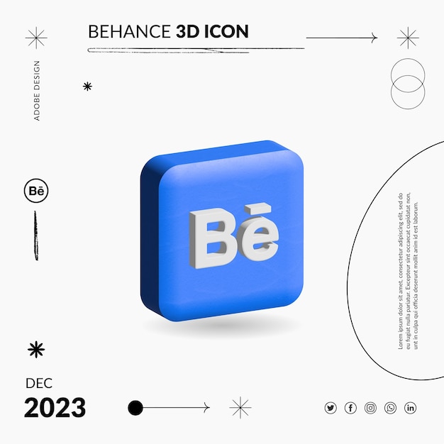 Modern behance 3d social media icon