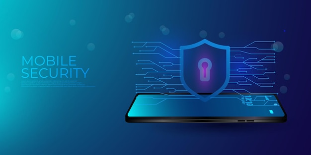 Modern beveiligingsconcept. Slimme app beschermt smartphone tegen diefstal en aanvallen van hackers.
