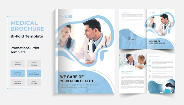 Vector modern bi fold medical brochure design template premium vector