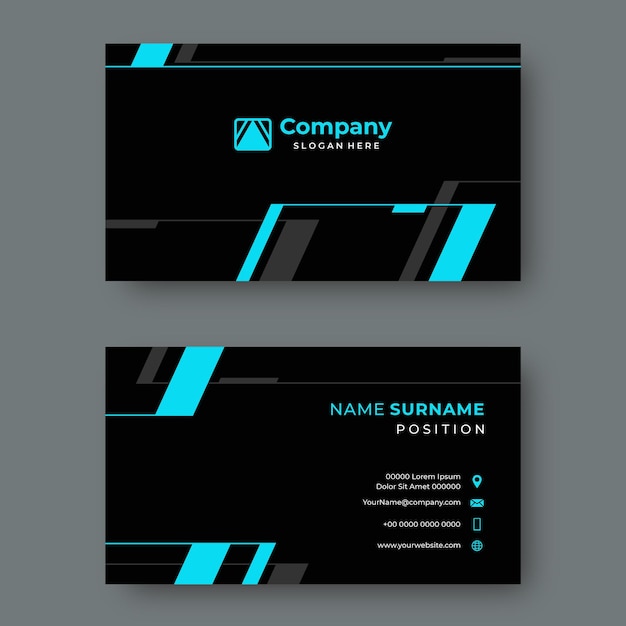 Modern black business card with blue geometric lines vector design template