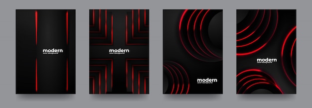 Vector modern black cover template with red overlay color